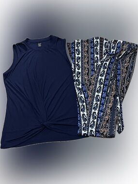 SHEIN Navy Sleeveless Knot Tank with Patterned Wide-Leg Pants